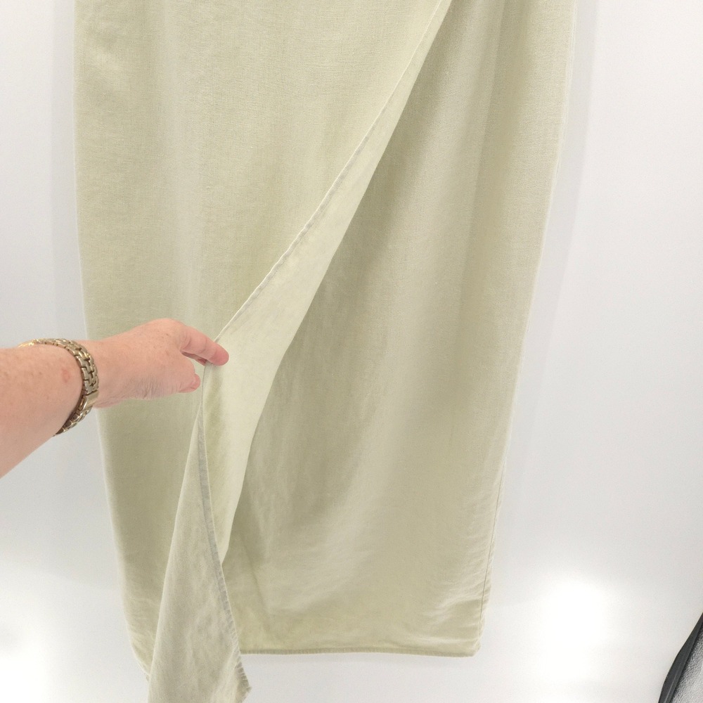 Jones New York 100% Linen Maxi Dress Womens 14 Green Sleeveless Faux Wrap - Picture 6 of 7